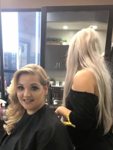 Blonde bridal party member with hair styling at The Salon at Lakeside in Las Vegas