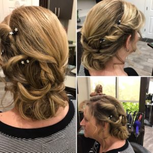 3 image shots of bridal party hair style at The Salon at Lakeside