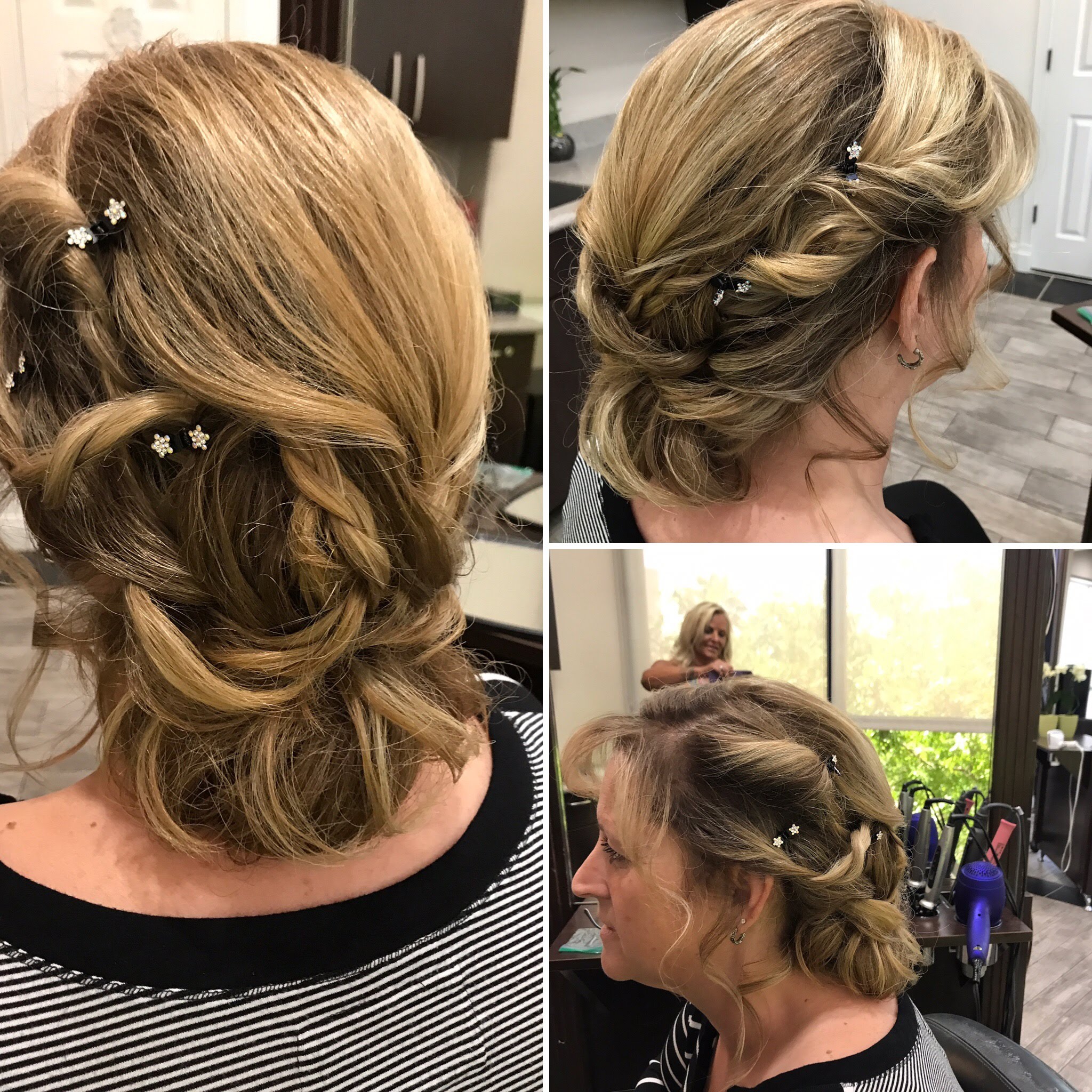 3 image shots of bridal party hair style at The Salon at Lakeside
